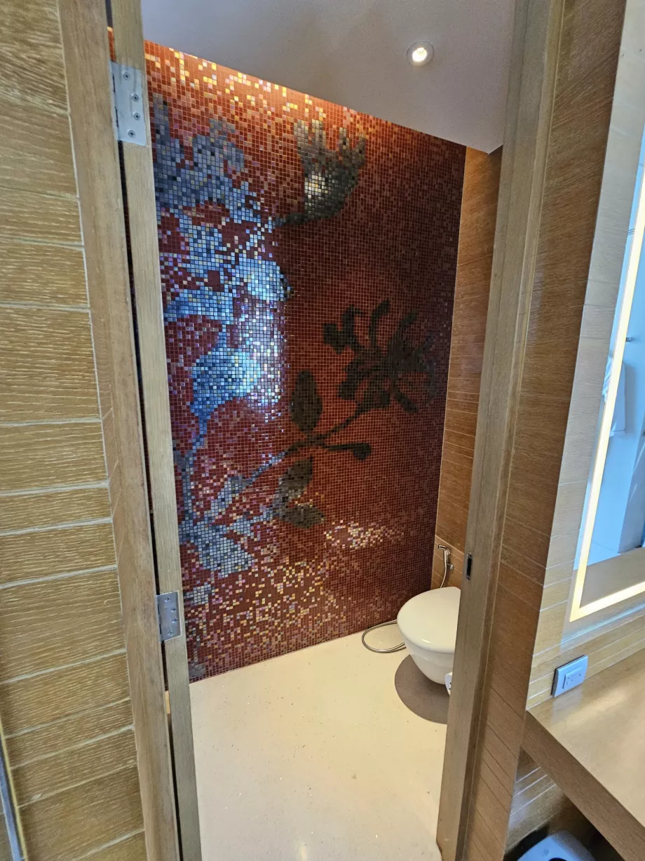 Banyodan bir kapı ile ayrılmış tuvalet