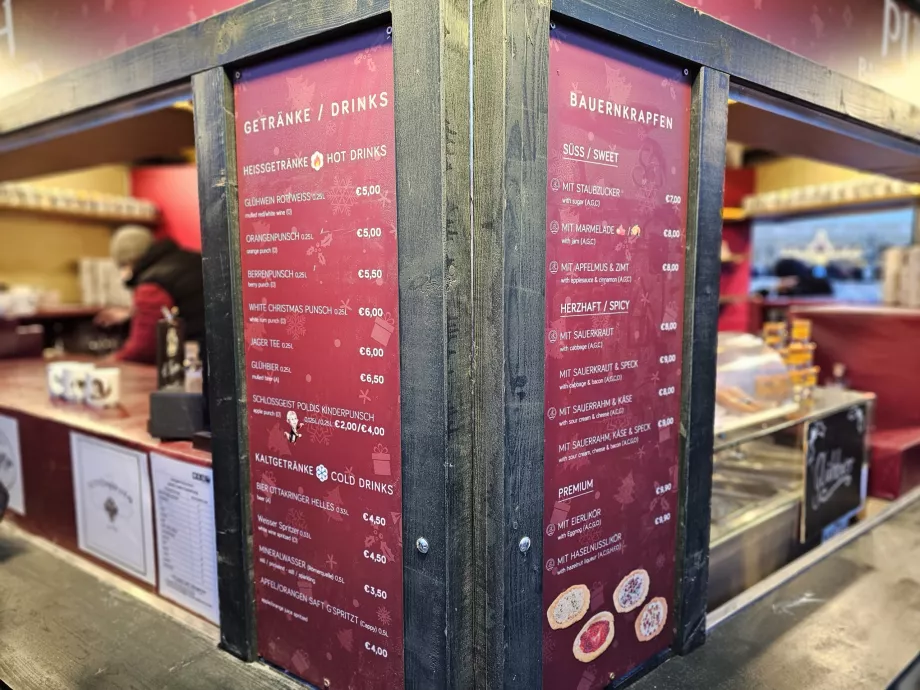 Schönbrunn pazarlarındaki fiyatlar