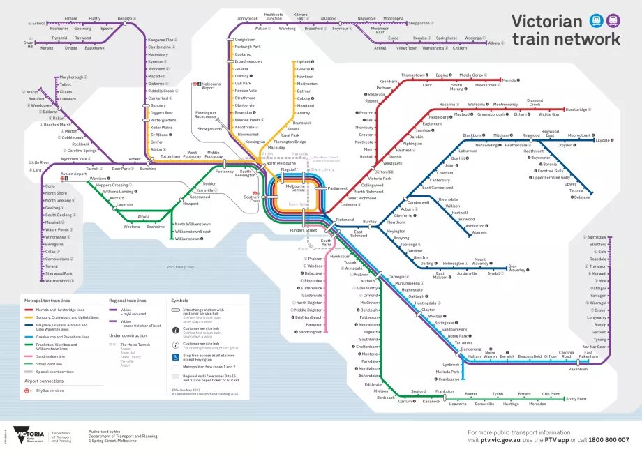 Melbourne'deki trenlerin haritası