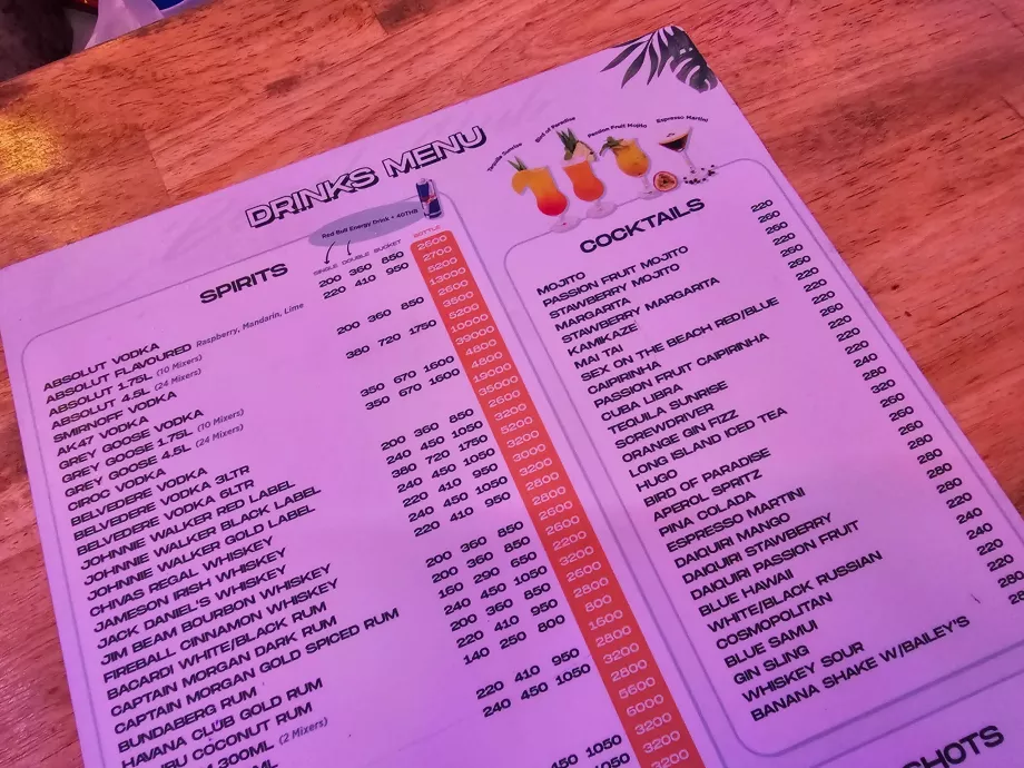 ARK plaj kulübü, içecek fiyatları