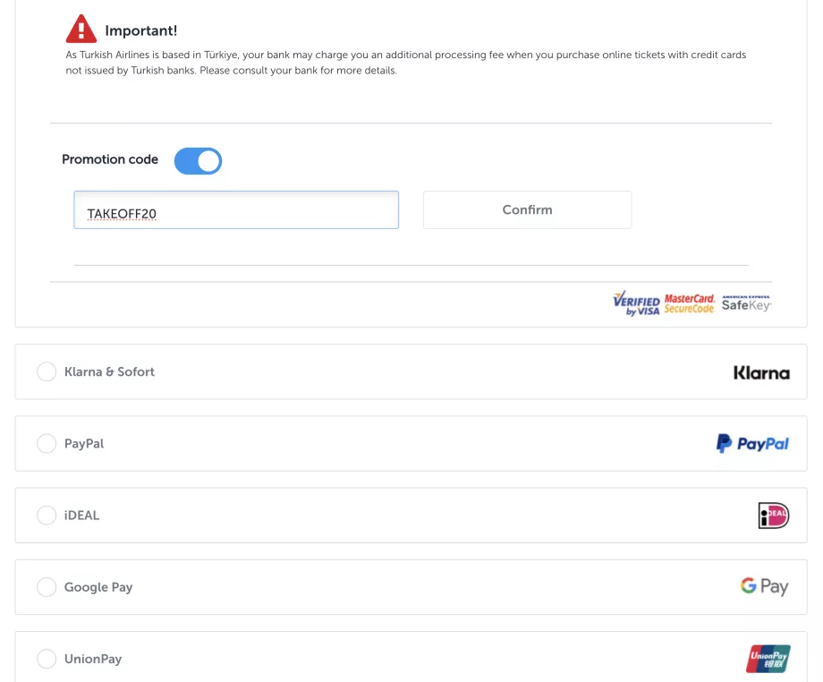 Türk Hava Yolları promosyon kodu