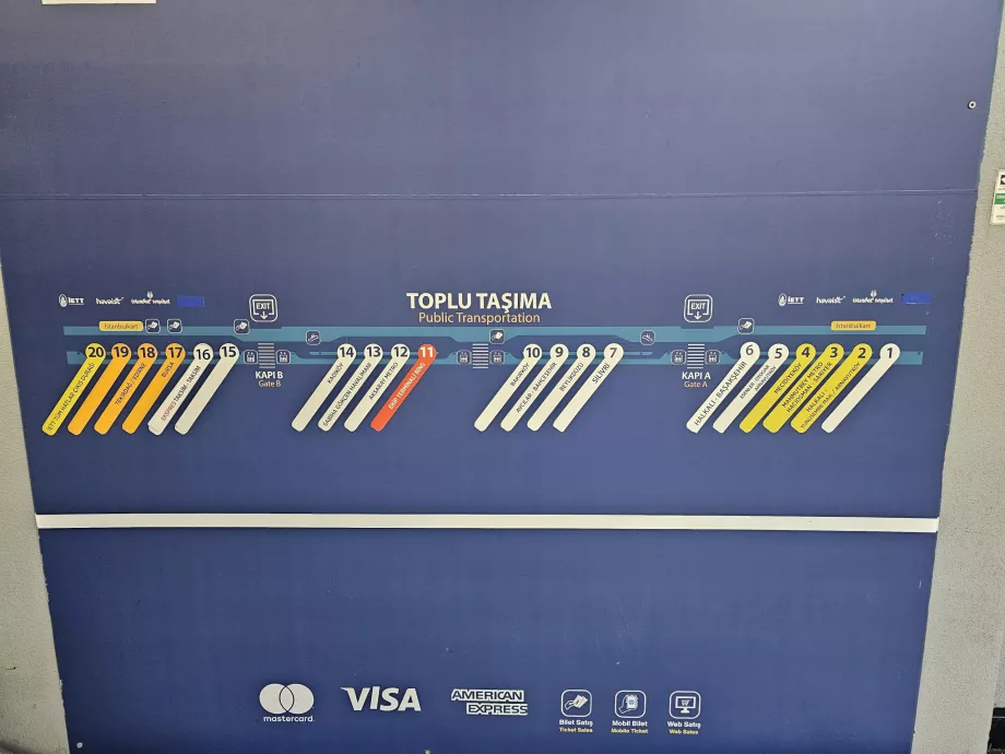 Havalimanındaki otobüs duraklarının programı