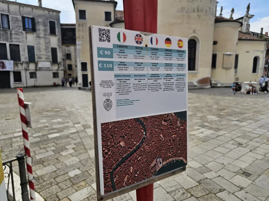 Resmi fiyat listesi, gondol gezileri