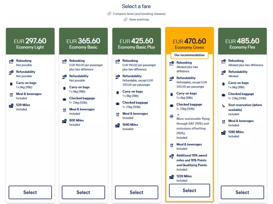 Economy Class ücretlerini karşılaştırın