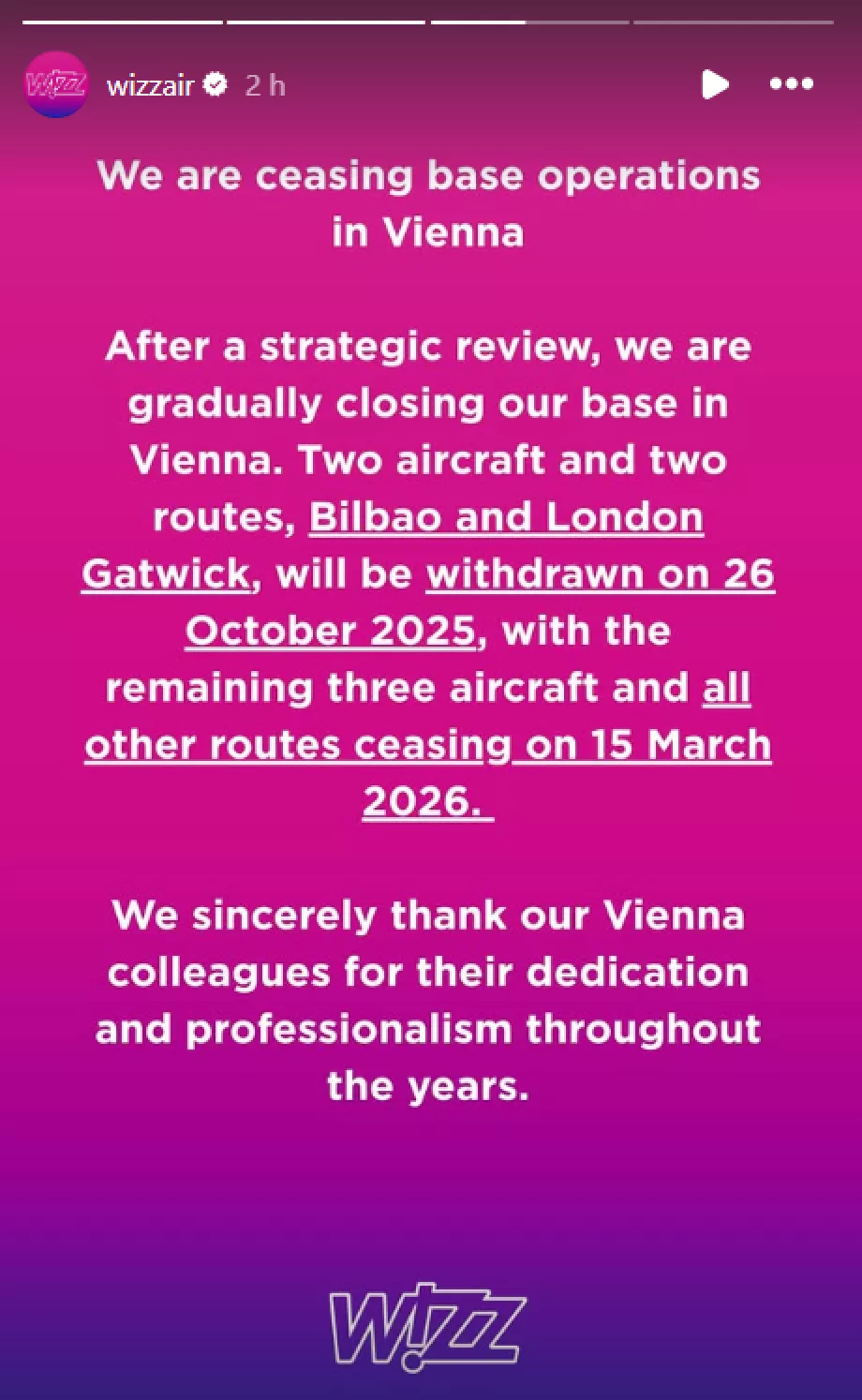 Viyana çıkışlı hatların iptali