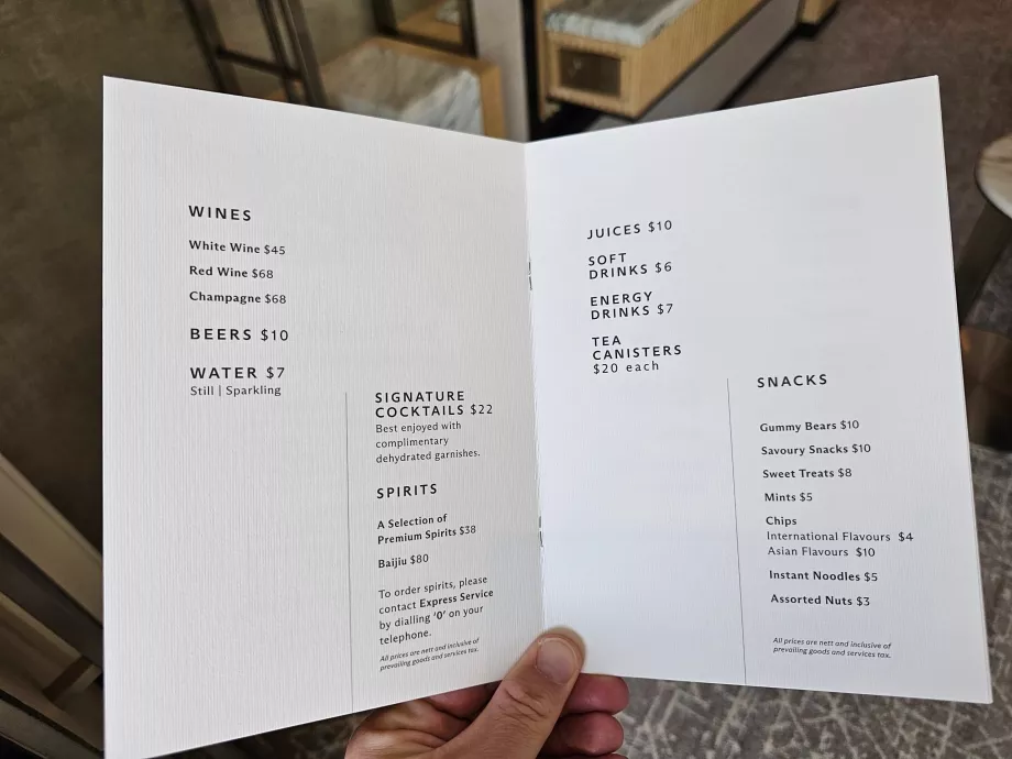 Minibar için fiyat listesi