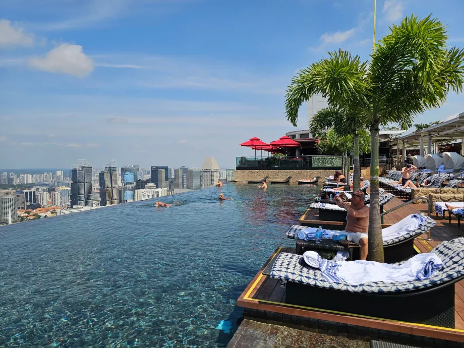 Çatı havuzu ve şezlonglar