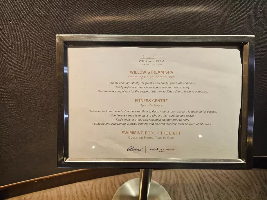 Yüzme havuzu, spor salonu ve spa'nın çalışma saatleri