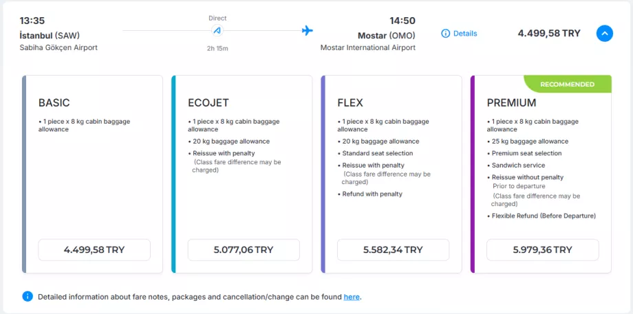 AJet ücret sınıfları