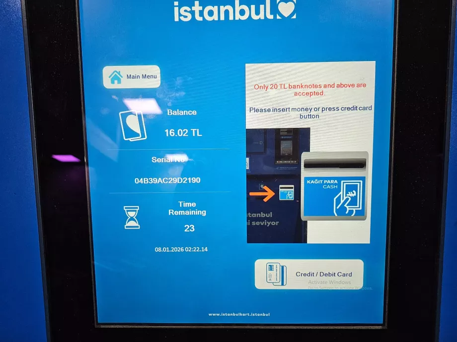 İstanbulKart şarj makinesi
