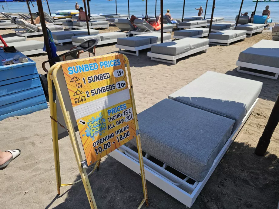 Faliraki'de şezlong fiyatları