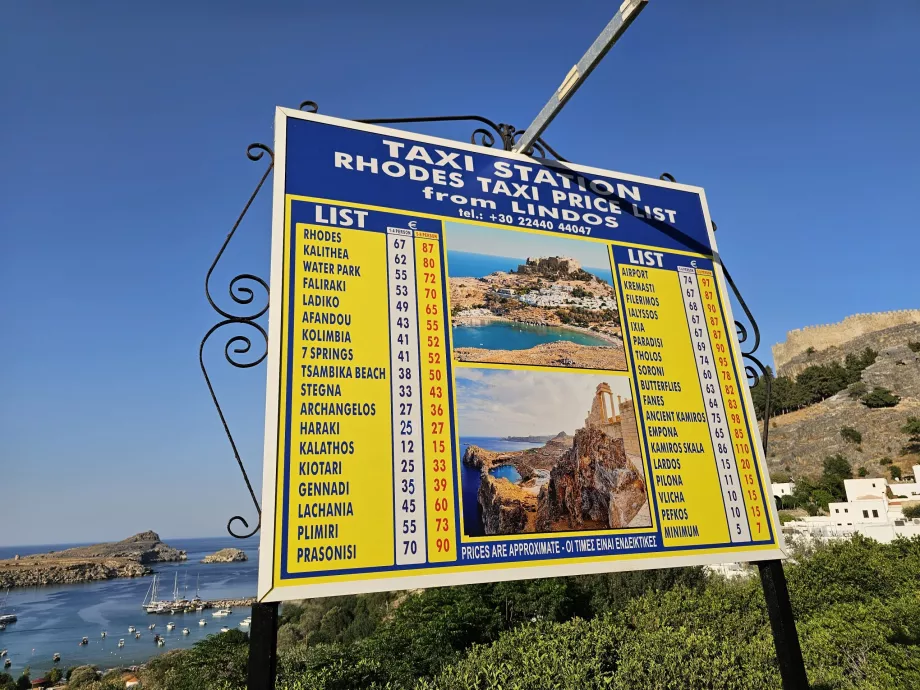 Lindos'tan taksi ücretleri
