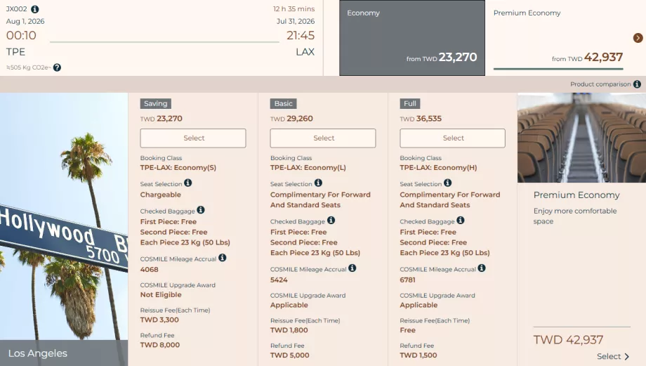 STARLUX tarife sınıfları