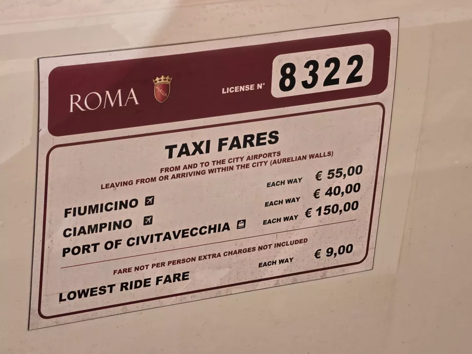 Roma'da resmi taksi fiyatları