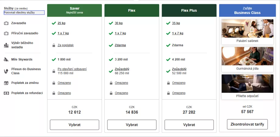 Emirates Economy Class ücretleri