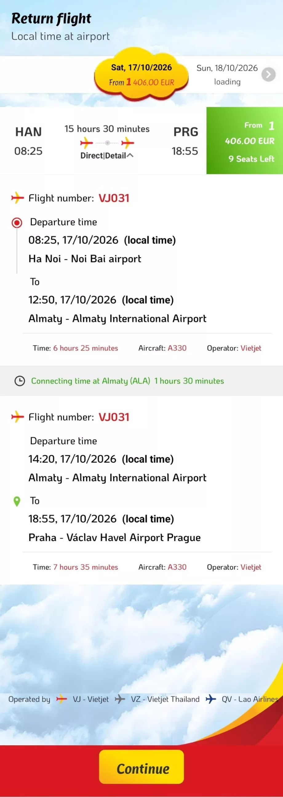 Hanoi - Prag uçuş planı