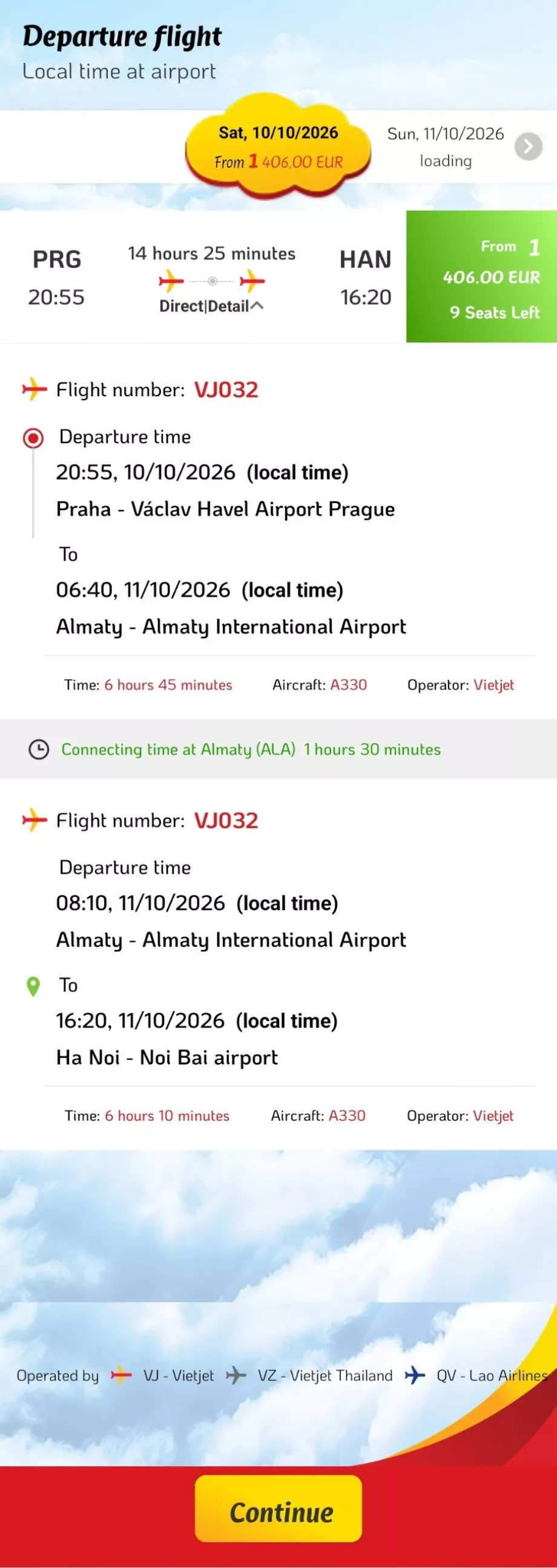 Prag - Hanoi uçuş planı